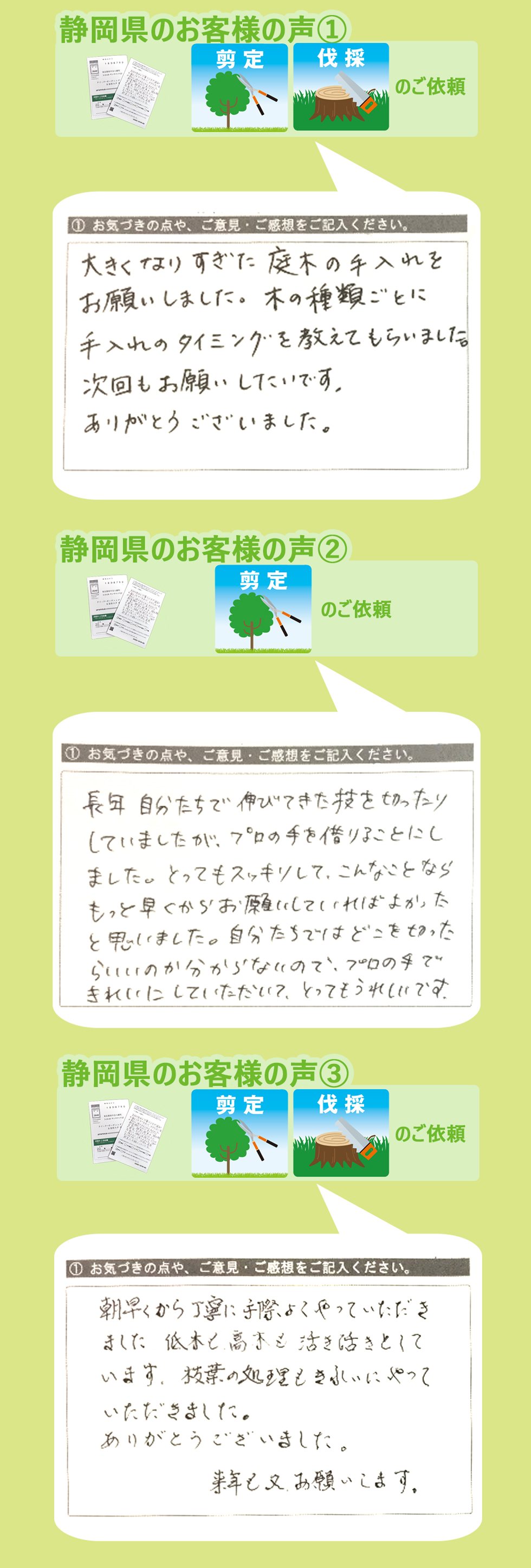 静岡県で植木屋革命をご利用いただいたお客様の声