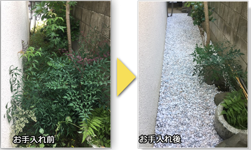 イチ押しお手入れ 雑草 防犯対策にもおすすめ 砂利敷き 庭木のお手入れ 庭木の剪定 伐採なら親切丁寧な植木屋革命クイック ガーデニング